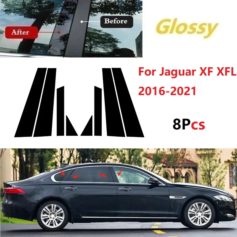 

8Pcs Gloss Black Car Door Window Trim Pillar Posts Decorative Cover Trim For Jaguar XF XFL 2016-2021 Auto Stickers