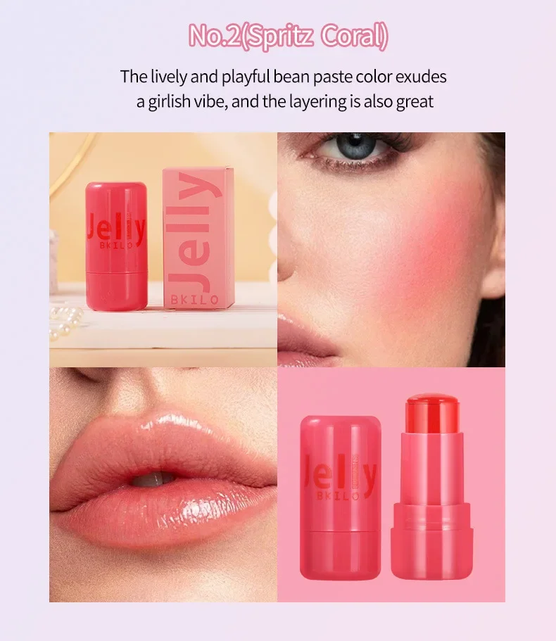 Facial blusher Jelly Cheek Blush Tint 3-in-1 Moisturized Blusher Sticker Water Long Lasting Brighten Matte Facial Contour Rouge Makeup