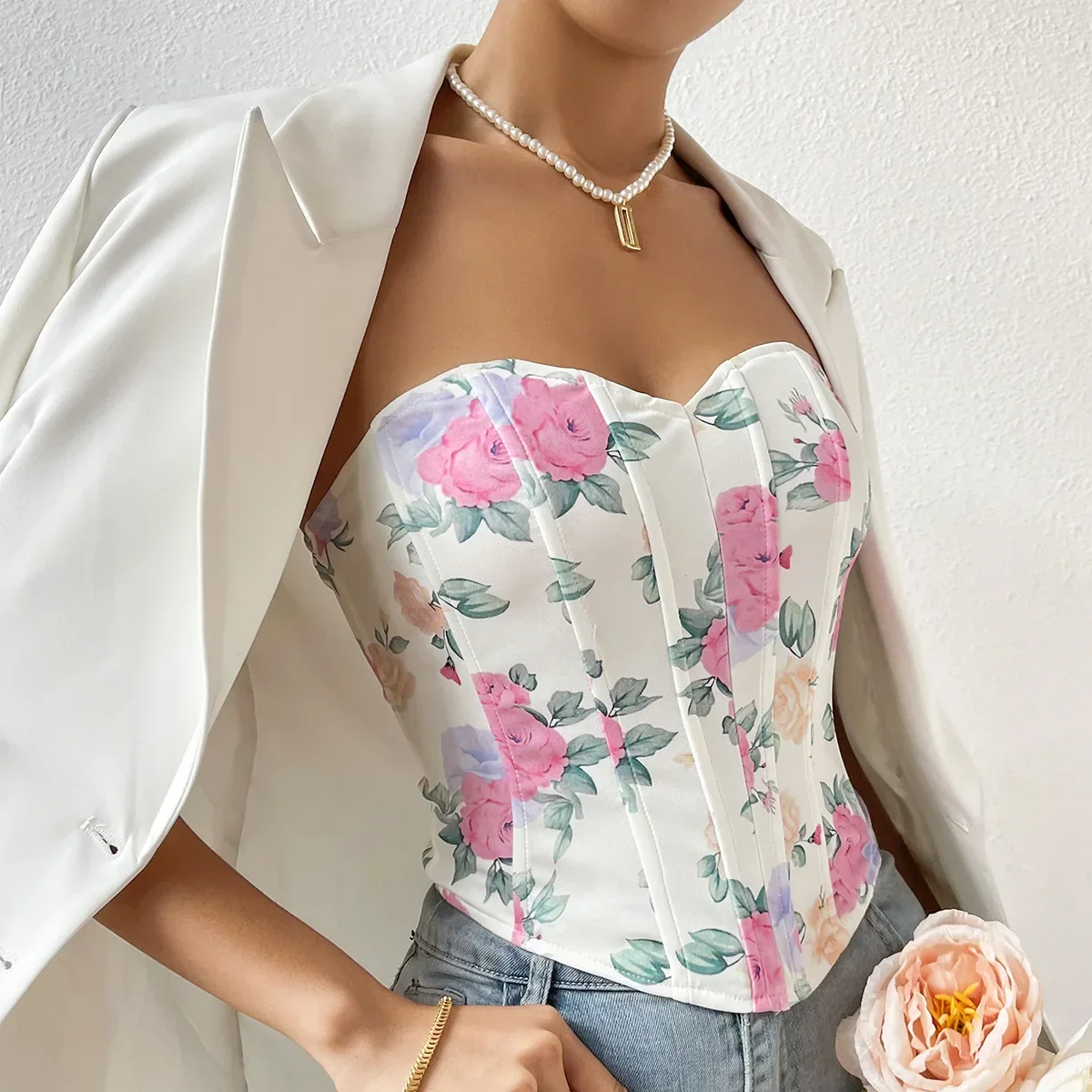 Stylish Corset Wrap Corset Slim Waist Shapewear Women's Crop Top Lingerie Strapless Corset Sexy Hottie Low Cut Nightclub Top