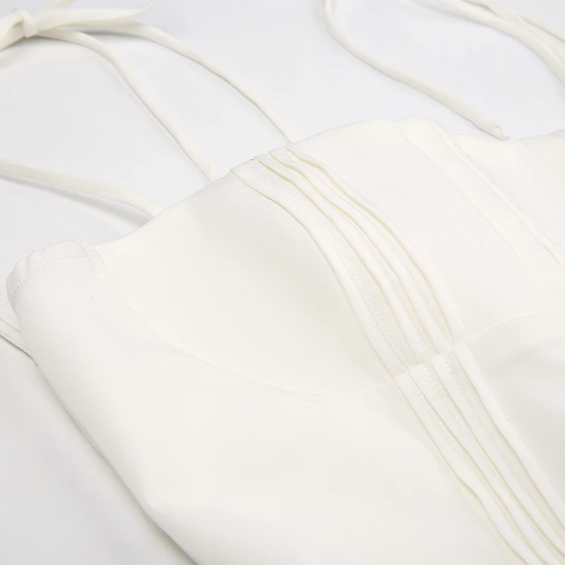 Sweet French Style White Spaghetti Straps A Line Pleated Dresses For Women Front Hook Closure Fit And Flare Mini Dress