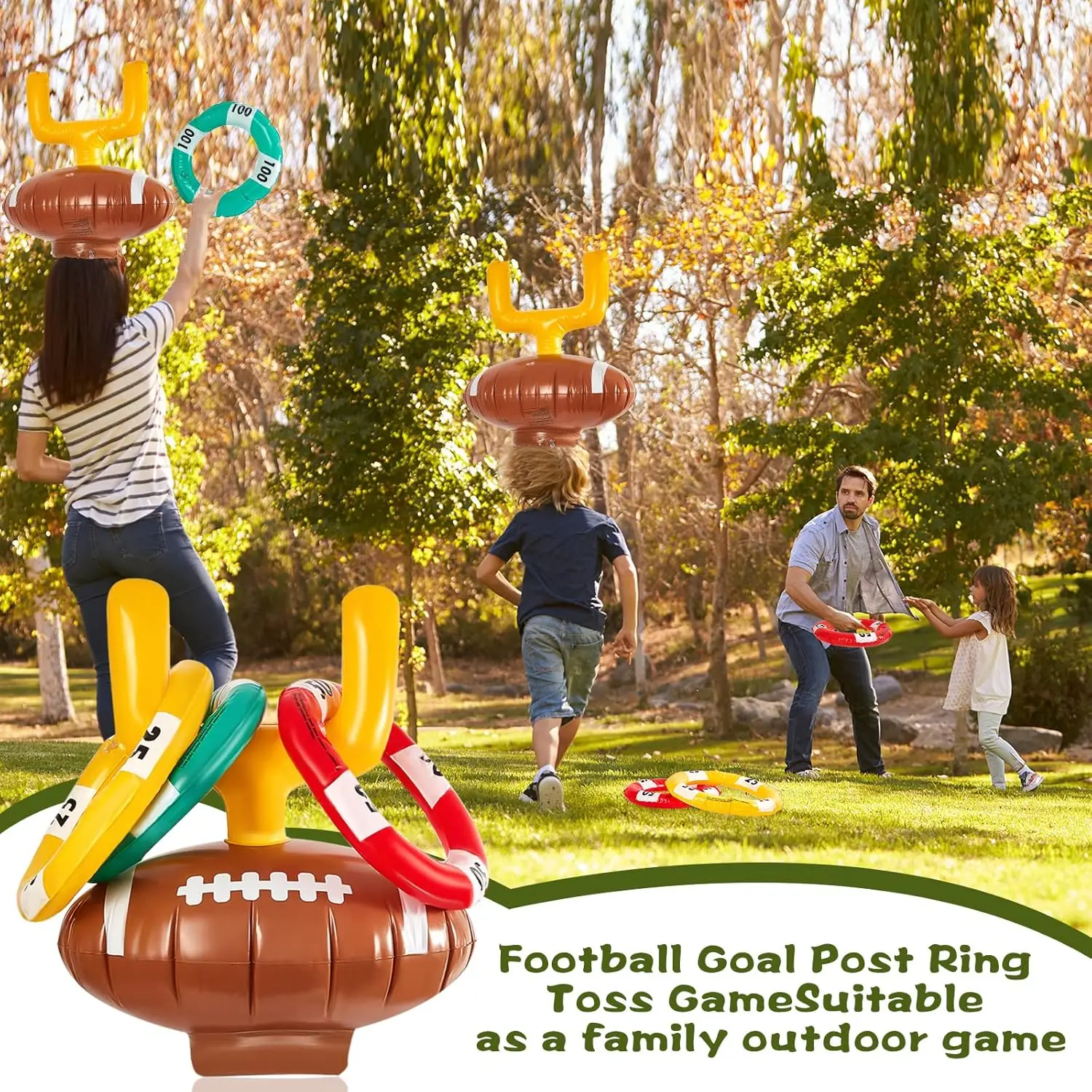 Inflatable Post Ring Toss Football Goal Post Game Toy Set for Boys Girls,GamePost,Decor Birthday Indoor Outdoor Party Supplies,