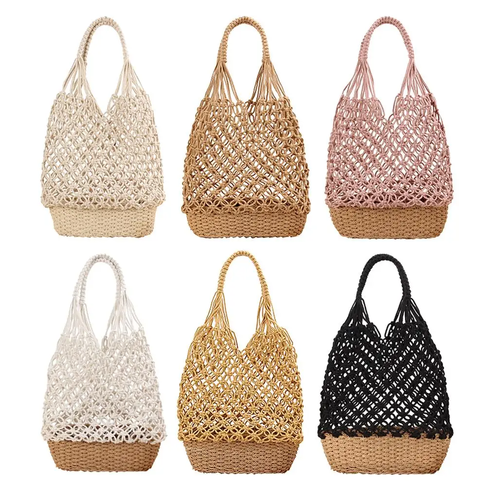Handmade Straw Woven Handbag for Women Crochet Knit Bucket Shopping Bag Handmade Straw Woven Handbag for Women Crochet Knit Bucket Shopping Bag