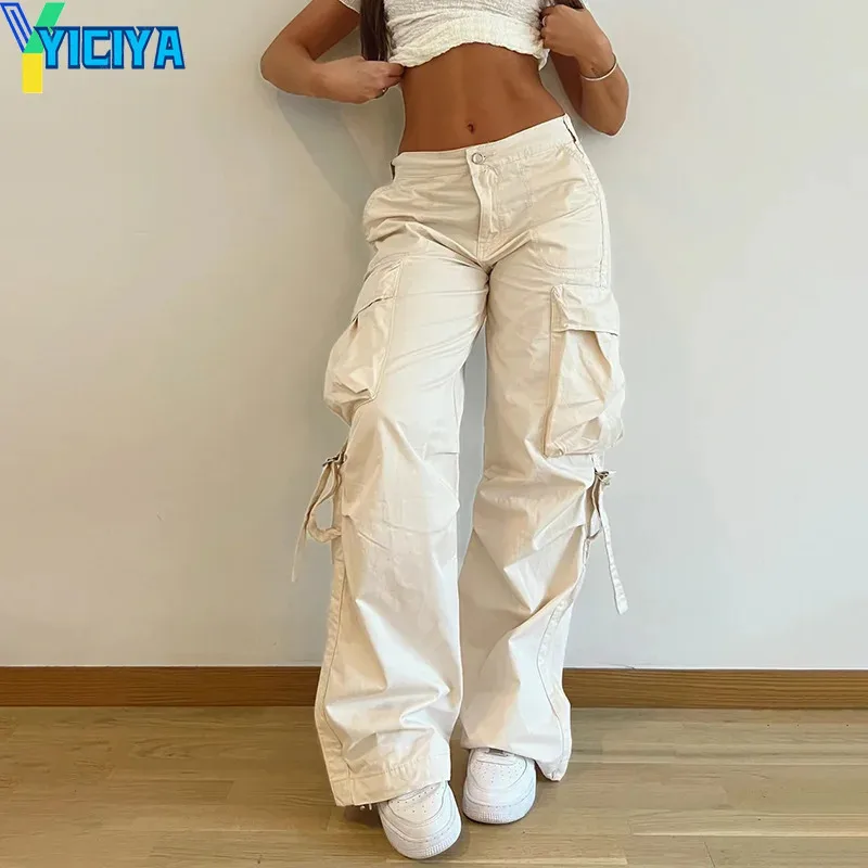 

Брюки YICIYA y2k женские с заниженной талией, стильные тканые парашютные штаны, Длинные Мешковатые брюки с несколькими карманами, верхняя одежда, на лето