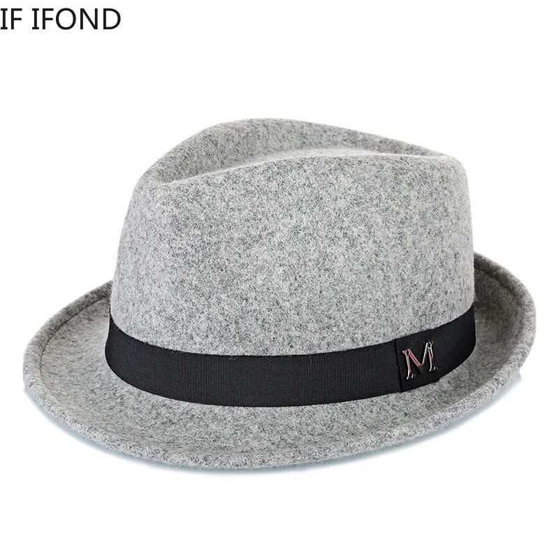 Men Winter Thick Warm Felt Fedora Hats Wool Gentleman Jazz Cap