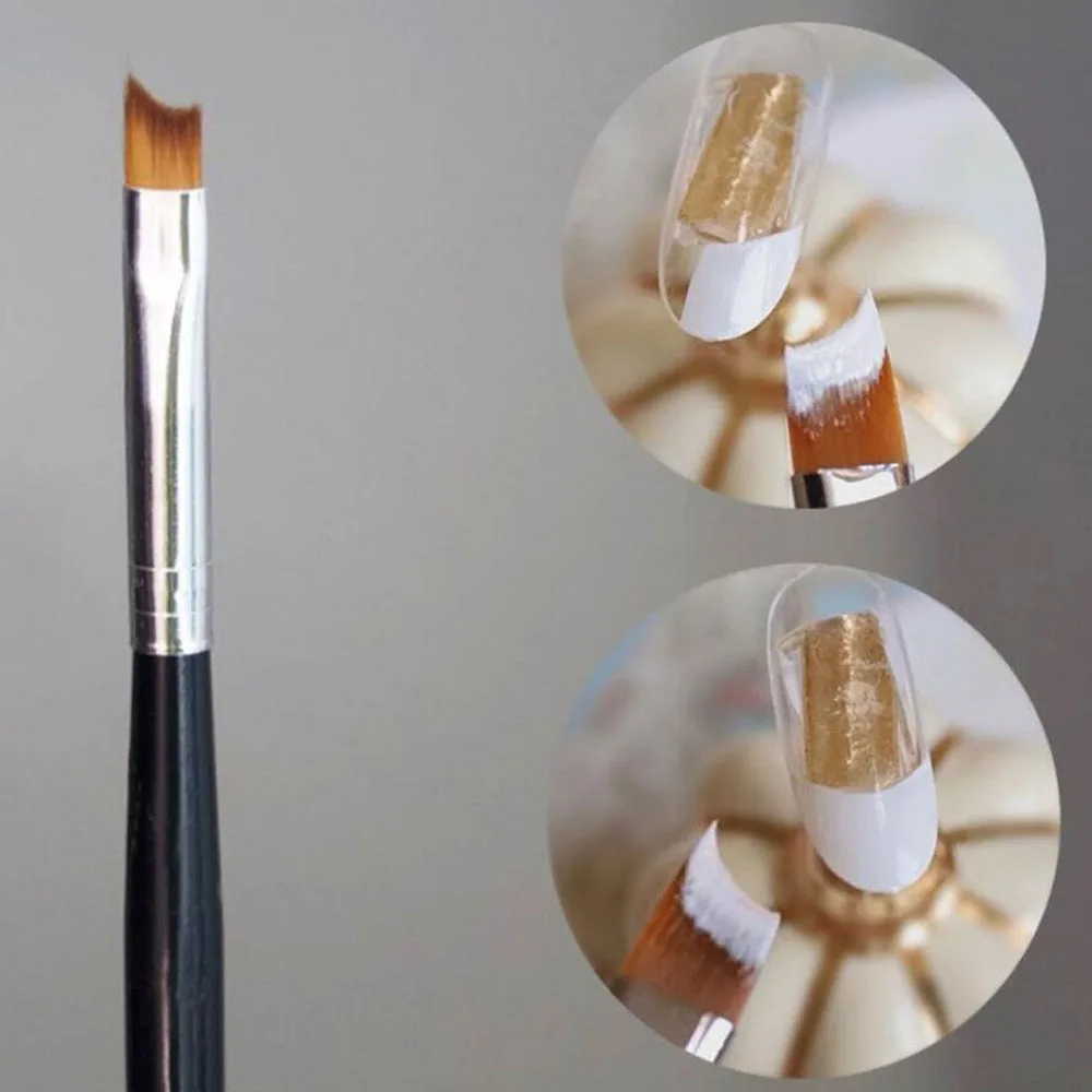 French Nail Art Brushes 16CM Crescent Oblique French Tip Brush Silver Black Handle Painting Drawing Tools Nail Art Supplies 1Pc