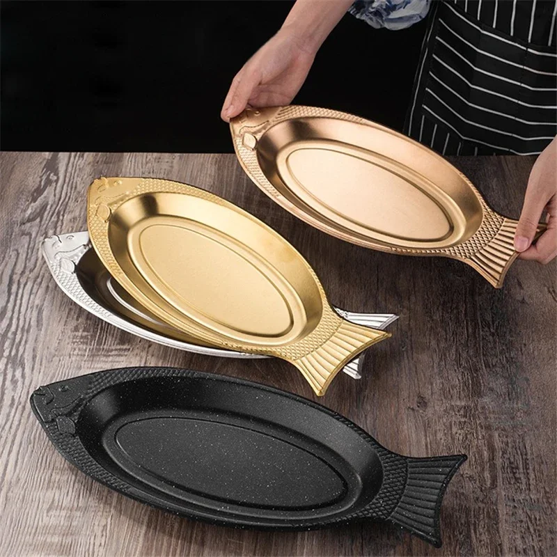 Korean style stainless steel plate Fish dish Fish shaped plates Steamed fish Creative Egg Plate Barbecue plate tray plates