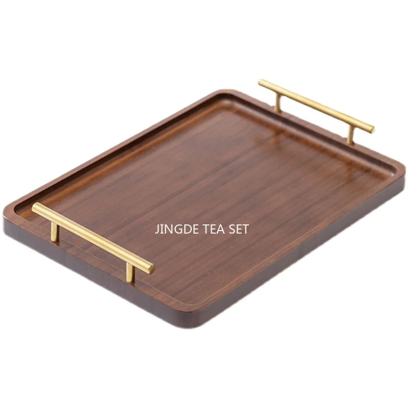 1PCS Bamboo Tray Tea Tray Rectangular Household Tea Cup Holder Bamboo Dark Retro with Handle Cake Vegetable Storage Plate