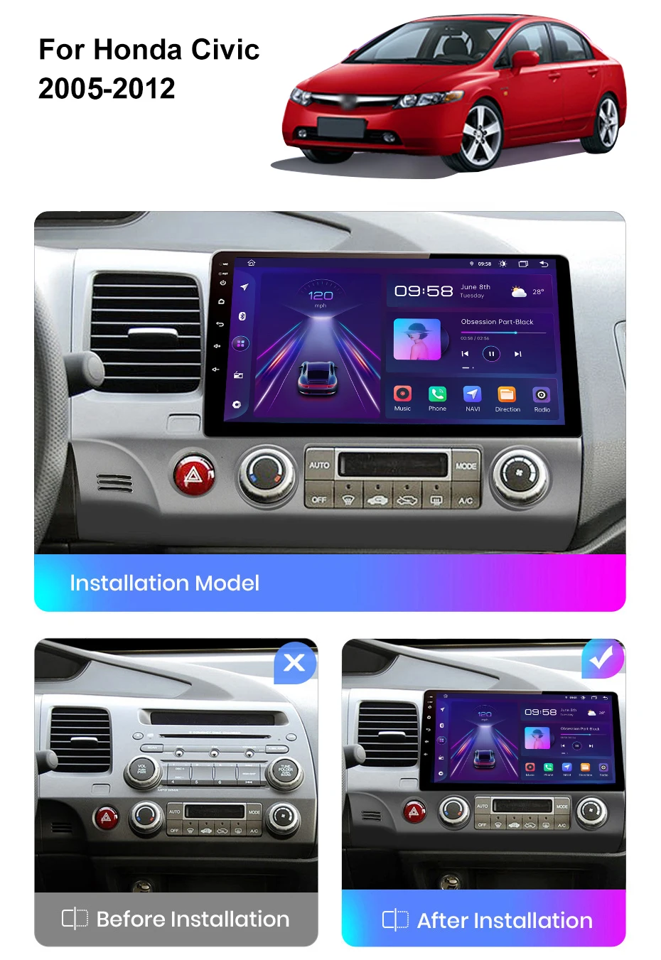 best dvd player for car Junsun V1pro AI Voice 2 din Android Auto Radio For Honda Civic 8 2005-2012 Carplay 4G Car Multimedia GPS 2din autoradio xtrons android car overhead player