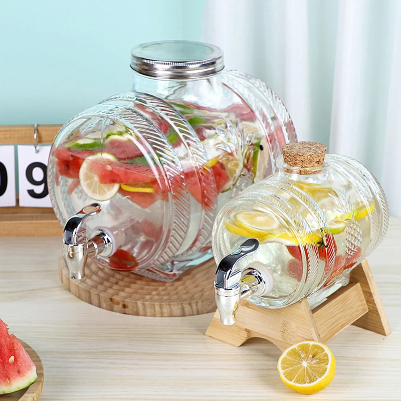 Glass Barrel Beverage Dispenser Decanter - 3 &Amp; 5 Liter