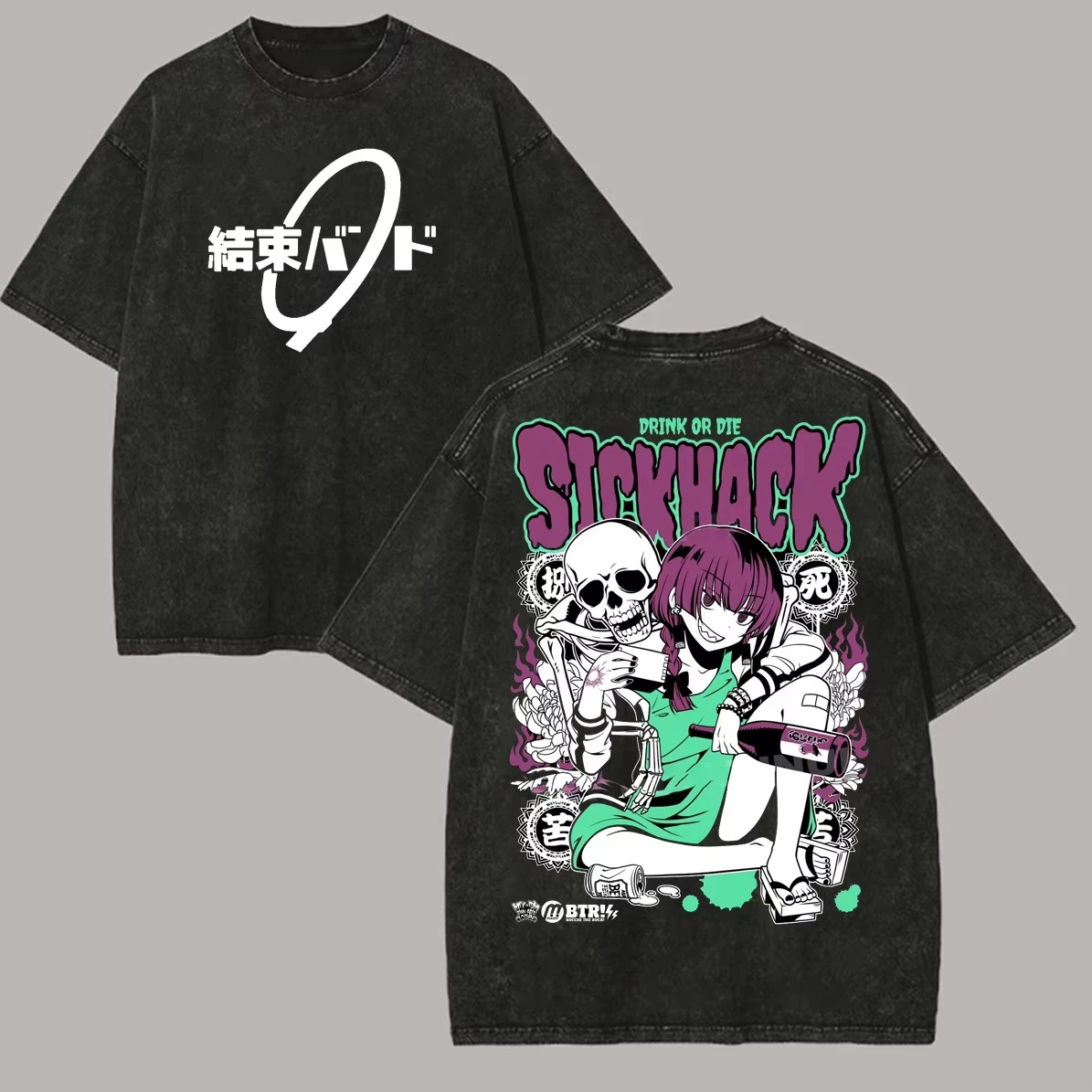 Heißer Verkauf Hiroi Kikuri Bocchi The Rock Grafik-Print T-Shirt für Männer und Frauen Retro-Washed O-Ausschnitt Baumwolle Locker Geschnitten Übergroßes Sommer-Neuheit-T-Shirt
