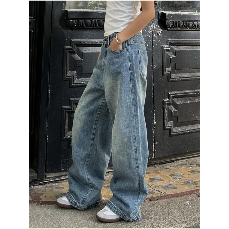 Jeans Femme à Jambe Large - Taille Haute élastique Style Y2K | Pantalon Droit Confort Pour Yoga, Fitness Et Look Décontracté