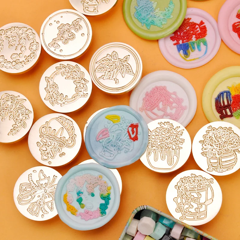 

Fire Lacquer Sealing Wax Stamps Circular Potted Flower Copper Relief Stamp Replace Head DIY Student Scrapbooking Decoration Seal