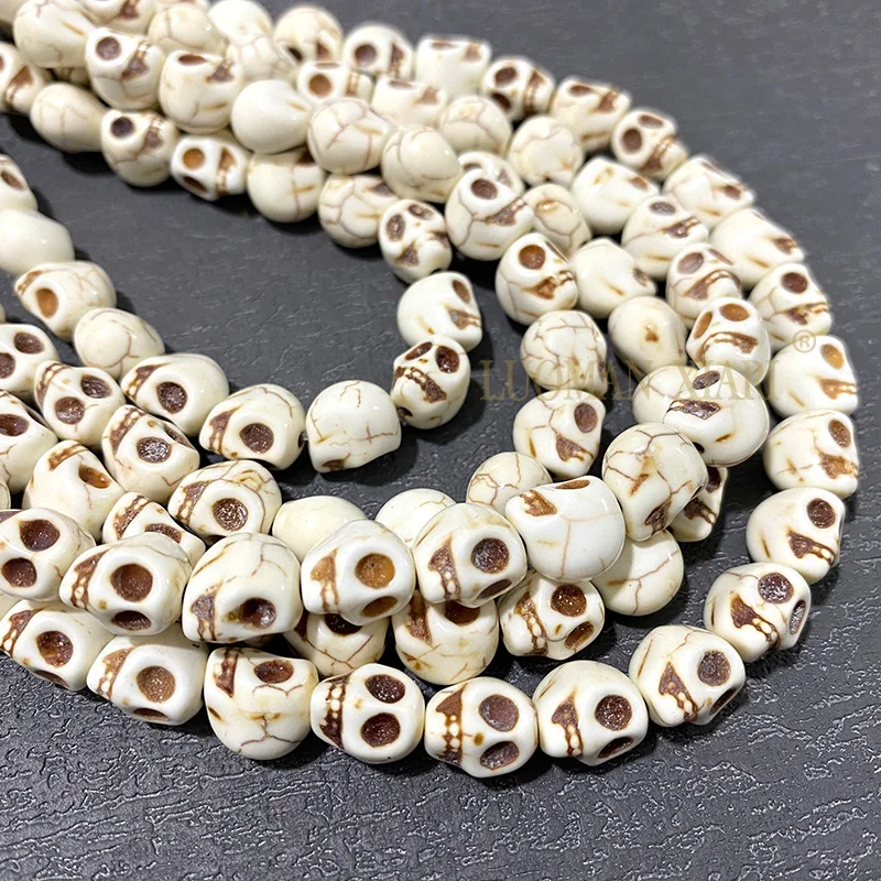 10 Perles Tête De Mort En Howlite 10x8 Mm - Pour Création De Bijoux