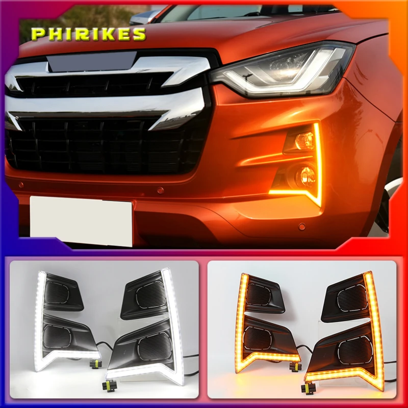 

LED Daytime Running Light DRL For ISUZU D-max DMAX Pickup 2020 2021 2022 Daylights Yellow Turn Signal Headlight Auto Fog Lamp