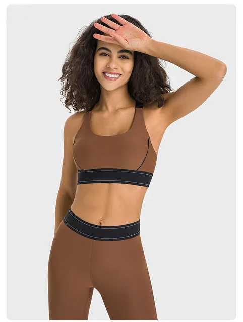 Personalisierter Sport-BH in Kontrastfarbe, hochfest, verstellbarer Schultergurt, Fiess Lauf-Yoga-BH, Fiess Hosen-Set_voghion.com