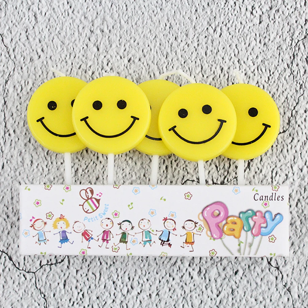 

5PCS Fresh Little Yellow Smiling Face Sunflower Birthday Party Wedding Cake Decoration Cloud Candle Cake Topper