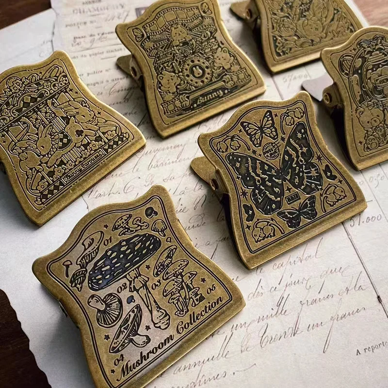 Vintage Brass Clip, Watercolor Book Memo Notebook Decoration Cute Clamp Stationary Reciepts Binder Clip Multiple Specifications