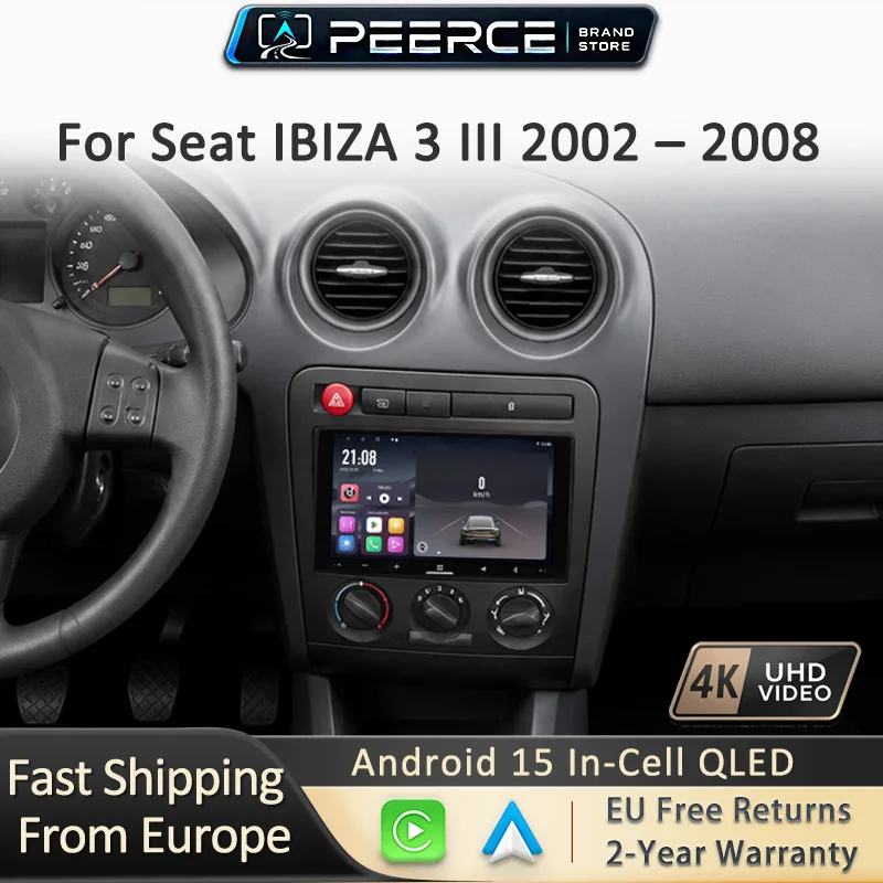 Radio para Auto Android 15 de 7'' para Seat IBIZA 3 III 2002-2008, Reproductor Multimedia, Navegación GPS, CarPlay Inalámbrico, Video 4K, WIFI 1