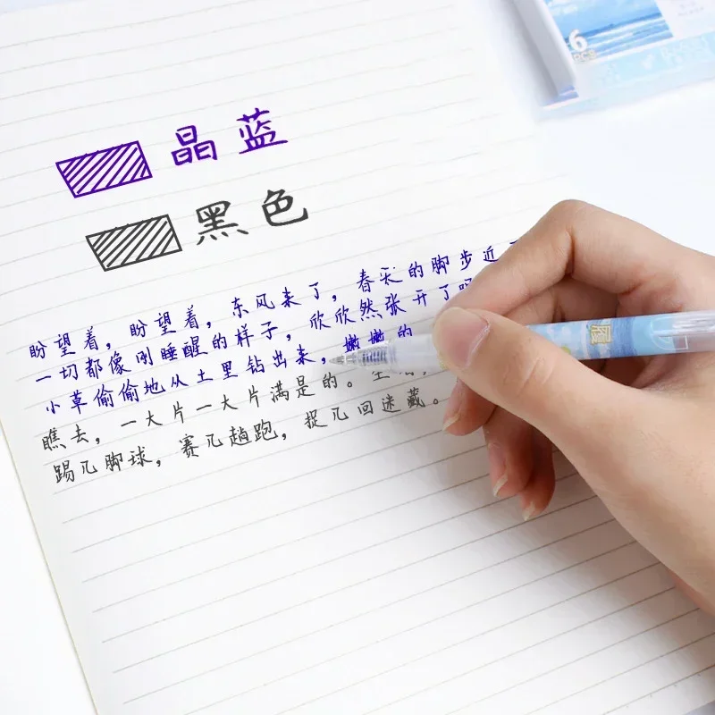 Erasable Gel Pens Romantic Flowers Blue Black Ink Signature Pens Erasers 0.5mm Cute Writing Tools Office School 6pcs