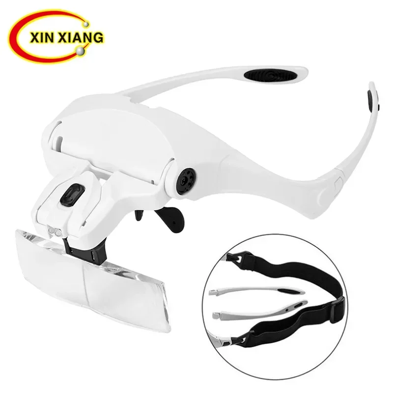 Headband 2 LED Magnifier Lamp 1x 1.5x 2x 2.5x 3.5x Magnifying Glasses Illuminated Magnifier Repair Loupe Reading Magnifying Lupa