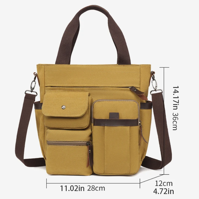 Unisex handbag with detachable shoulder strap and zipper - retro style men's and women's crossbody bag, multifunctional travel b