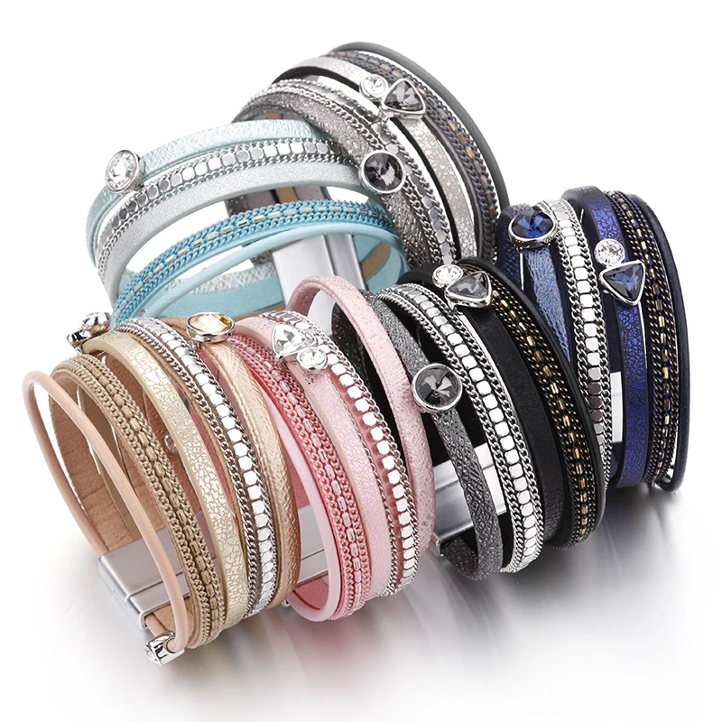 Resin Crystal Charm Leather Bracelet for Women Men Bohemian Multilayer Bracelets & Bangles Summer Female Jewelry leather bracelet,charm bracelet