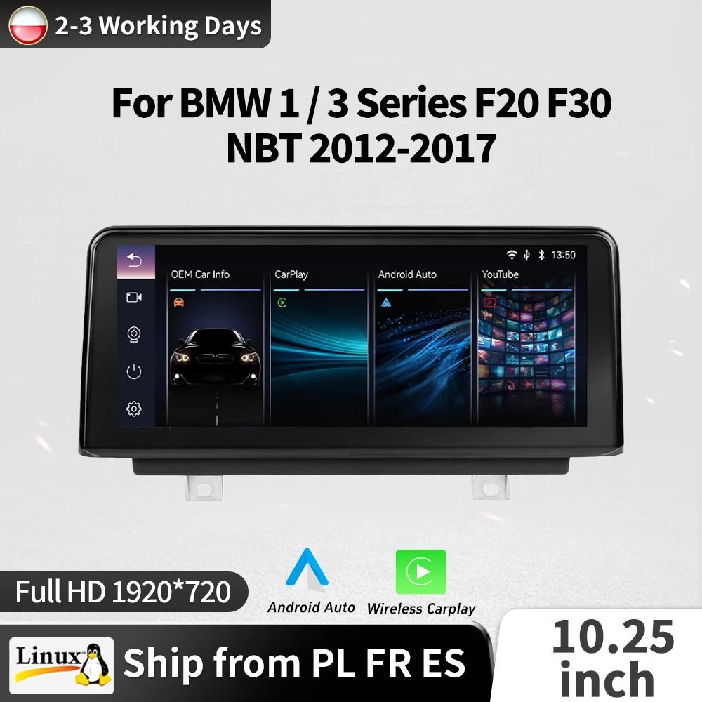 Radio para coche con sistema Linux, 1920x720P, para BMW serie 1, 2, 3, 4, F20, F21, F22, F23, F30, F31, F32, F33, F34, F36, sistema NBT, Carplay inalámbrico, Android, WIFI, BT 1