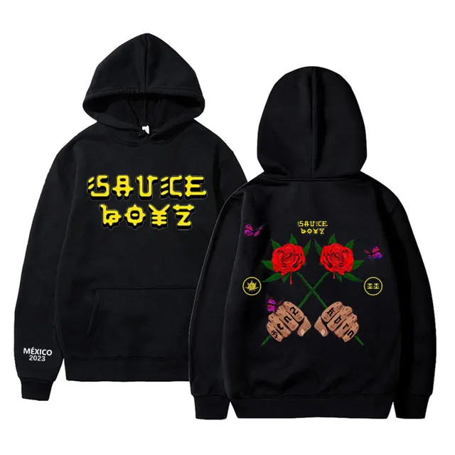Sauce Boyz Music Album Print Hoodies American Rapper Eladio Carrion Rose Flower Graphic Hoodie Men Women Fashion Oversized Tops