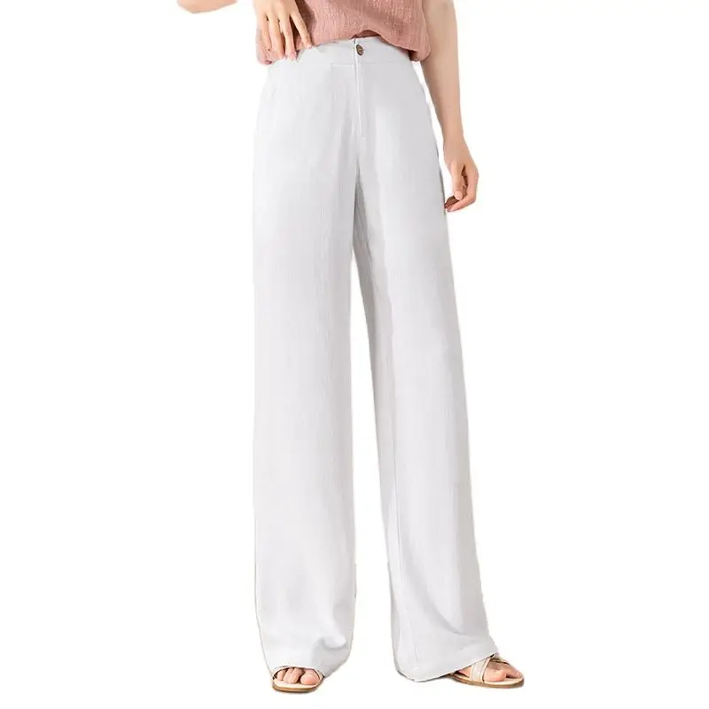 2023 Women Tall Waist Summer Leisure Elastic Beach Pants Pocket Thin  Section Height Comfortable Wide Leg Pants Casual Elastic - AliExpress