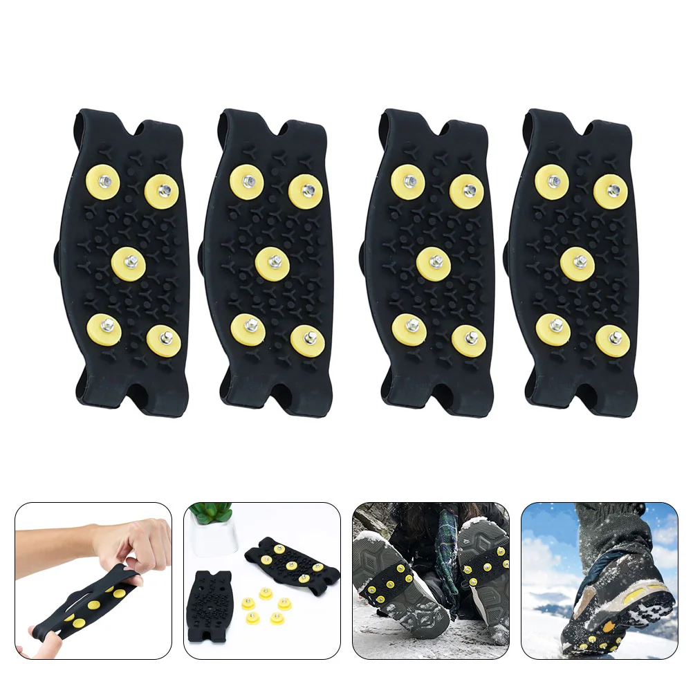 

2 Pairs Black Boot Non-slip Shoe Covers Climbing Ice Grippers Spikes for Shoes Crampon Crampons Child