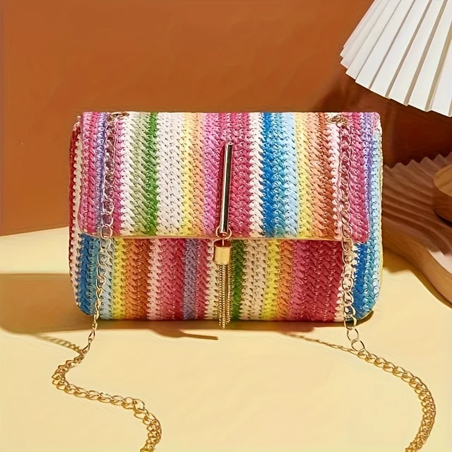 A fashionable tassel hardware accessory, colorful single shoulder diagonal cross bag, makeup bag, phone bag