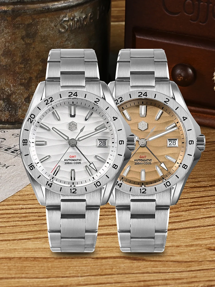 サンマーティン-男性用機械式自動巻き時計,発光,防水,砂漠の質感,高級