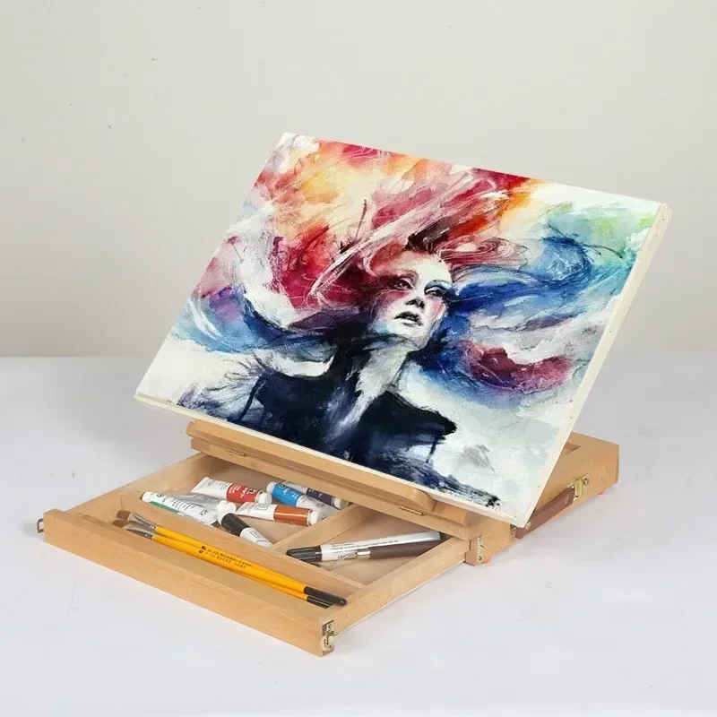 Tabletop Easel Art Desktop Easel for Painting, Foldable Wooden Sketchbox with Drawer for Student Artist Beginner