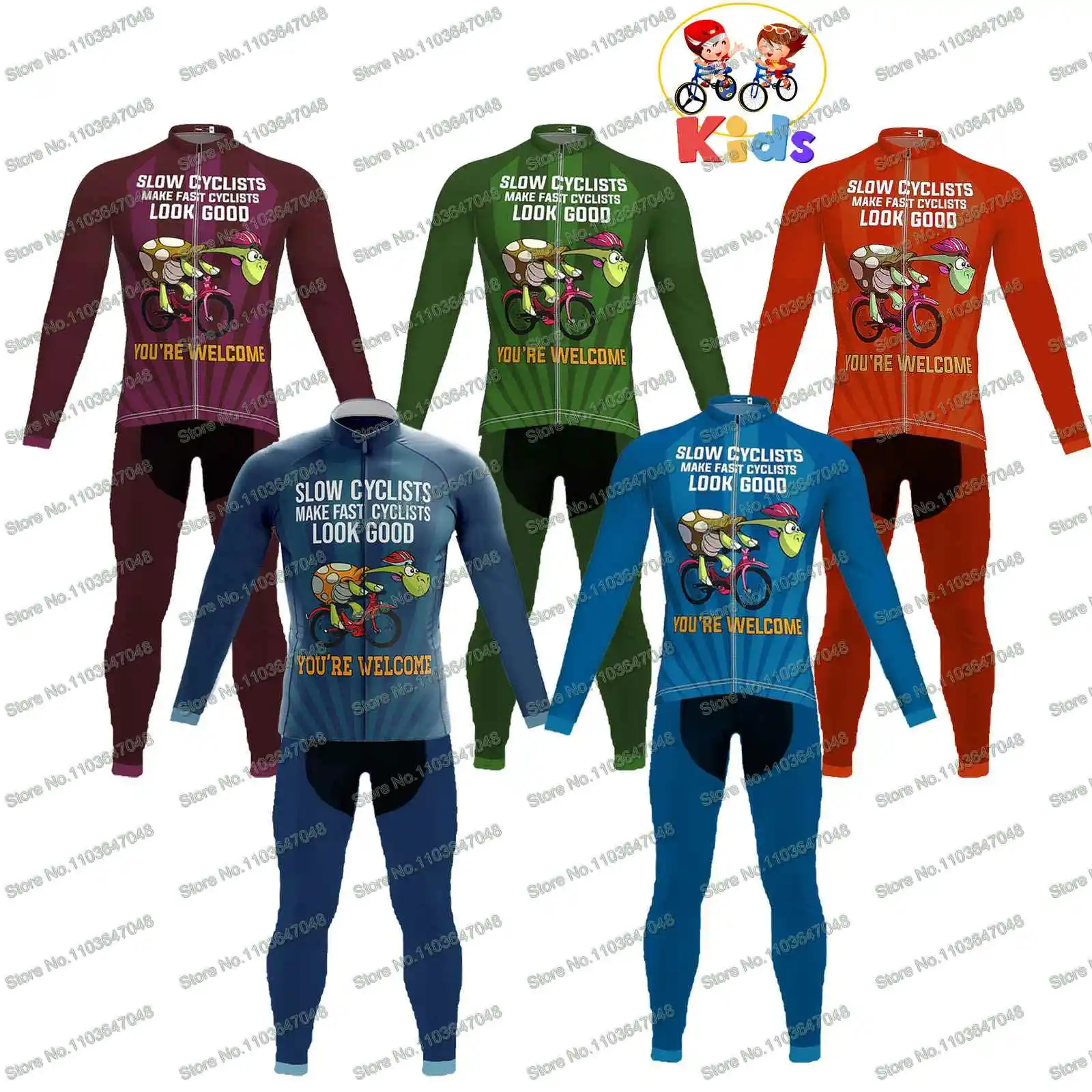 Kids Funny Slow Cyclist Cycling Jersey Boys Set Long Sleeve Slow Turtle Bicycle Clothing Girls Bicycle Pant MTB Maillot Ropa