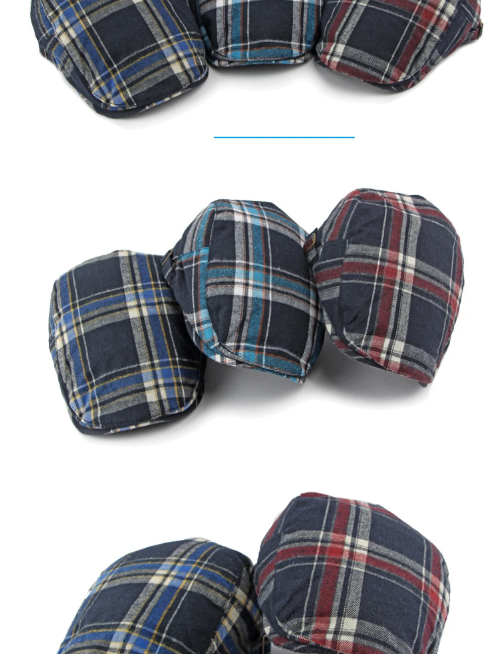 HT4358 Baskenmützen Frühling Sommer Sonnenhut Retro Künstler Maler Karierte Baskenmütze Herren Damen Ivy Flatcap Unisex Verstellbare Baskenmütze – Detail 2