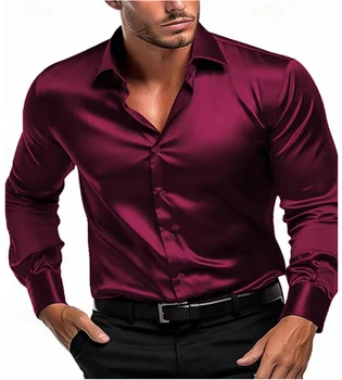 2024 Primavera e autunno nuovo tessuto di seta moda uomo a maniche lunghe camicia business casual camicia a maniche lunghe 1