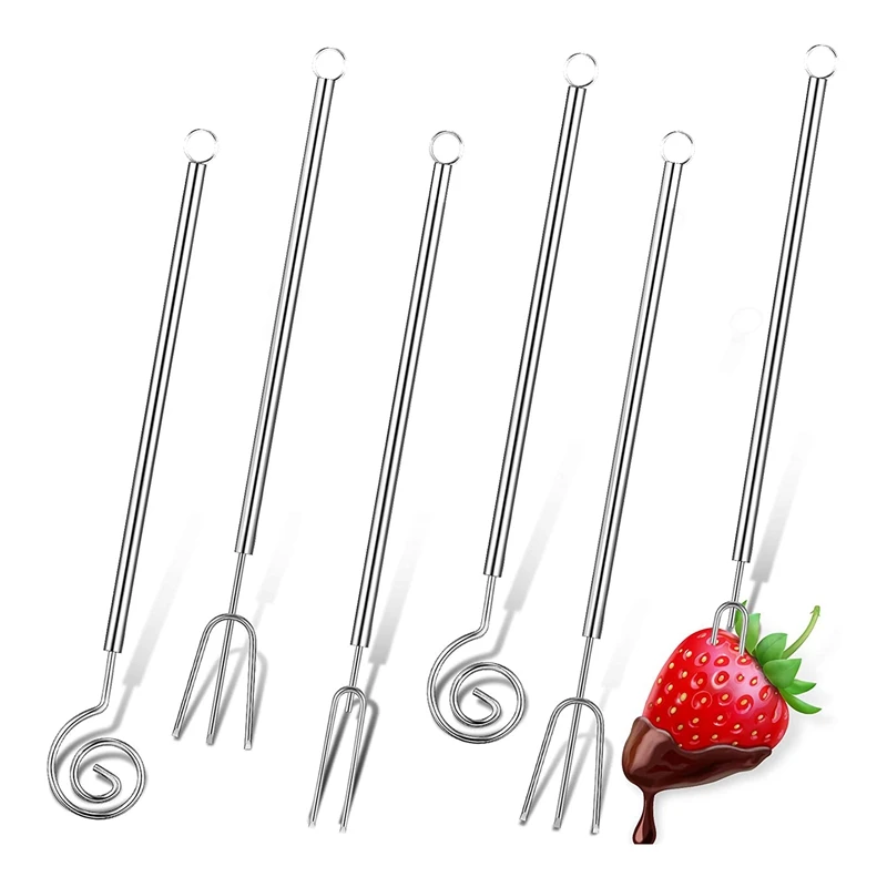 

6 Pcs Chocolate Dipping Fork Set 8.3 Inch Stainless Steel Fondue Forks DIY Candy Melts Baking Supplies Decorating Tool