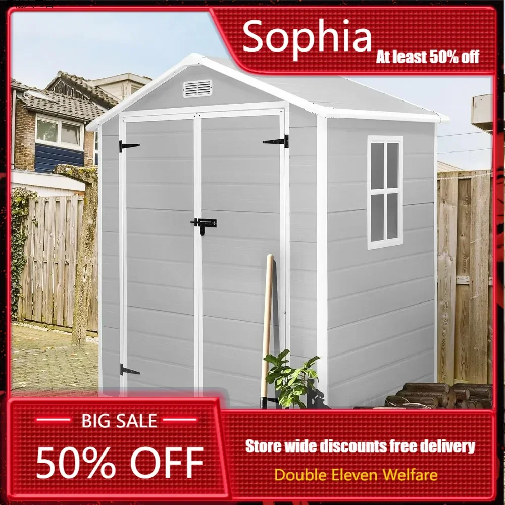 6x4.4FT Outdoor Resin Shed with Reinforced Floor, All-Weather Plastic Shed, Garden Tool Sheds & Outdoor Storage Clearance