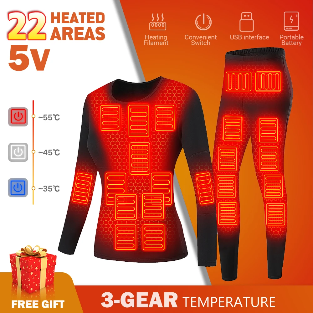 Winter Heated Underwear Suit Warm Clothes USB Electric Heating Motorcycle  Jacket Heating Underwear Fleece Thermal Long Johns