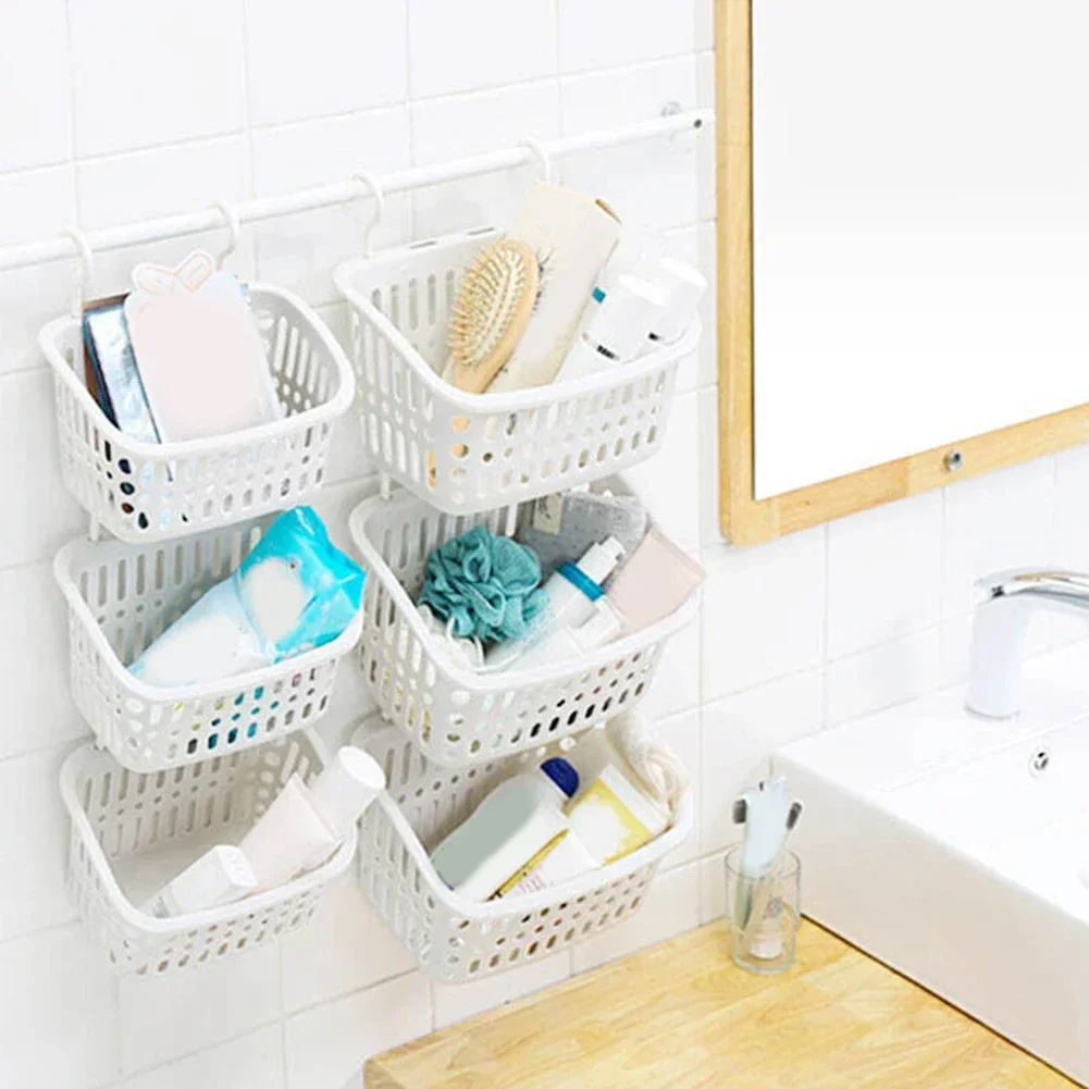 Plastic Hanging Shower Basket With Rotatable Hook Tub Corner Organizer Dorm Tote Hooks Rack Hangable Storage Basket With Hook