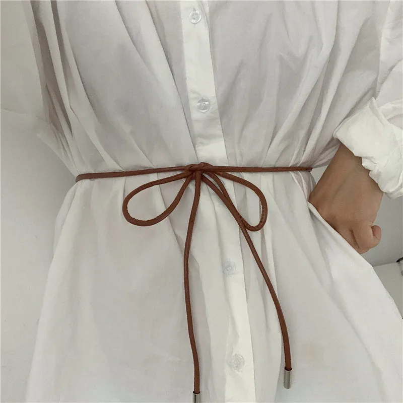 New Round Leather Rope Dresses Coat Decoration String Waist Belt For Women Solid Fashion Long Waist Chain Vintage Waistband