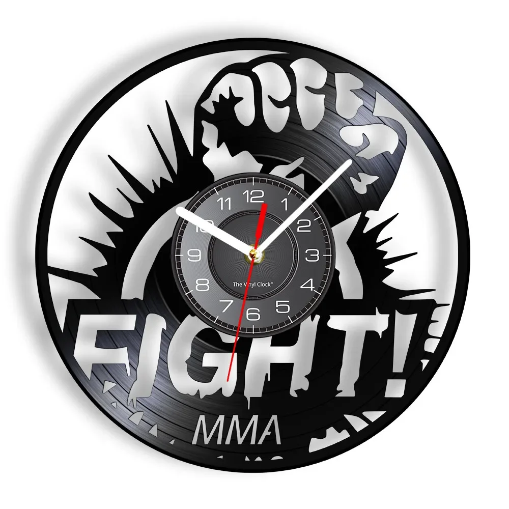 

Современные настенные часы MMA Fight, сделанные из настоящей виниловой пластины для мужчин, Декор Пещера, Спортивная Тема, винтажные резные виниловые настенные часы