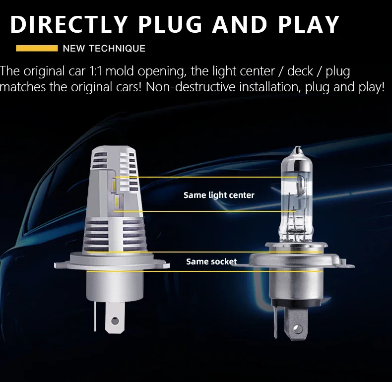 2 Pcs Super Bright H4 LED Headlight Bulbs 12V 5500K 46000LM Bulb Replace Halogen Bulbs LED Fit H1 H4 H7 H11 9005 9006 9012