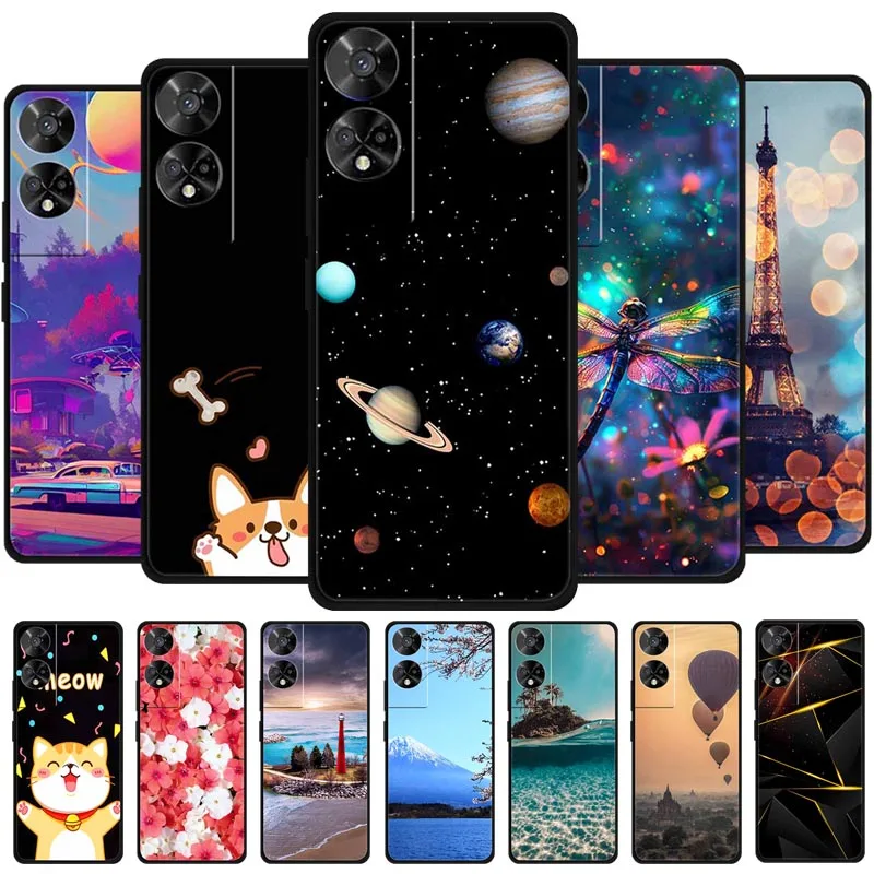 Original Soft Silicone TPU Phone Case Back Cover - Fashion Planet Design, Black Bumper