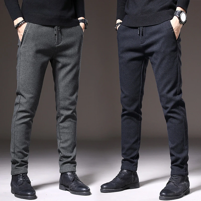 2023 Brand Slim Casual Pants Uomo Primavera Autunno Business Work Cotone Nero Grigio Blu Pantaloni Moda Maschile Abbigliamento Coreano