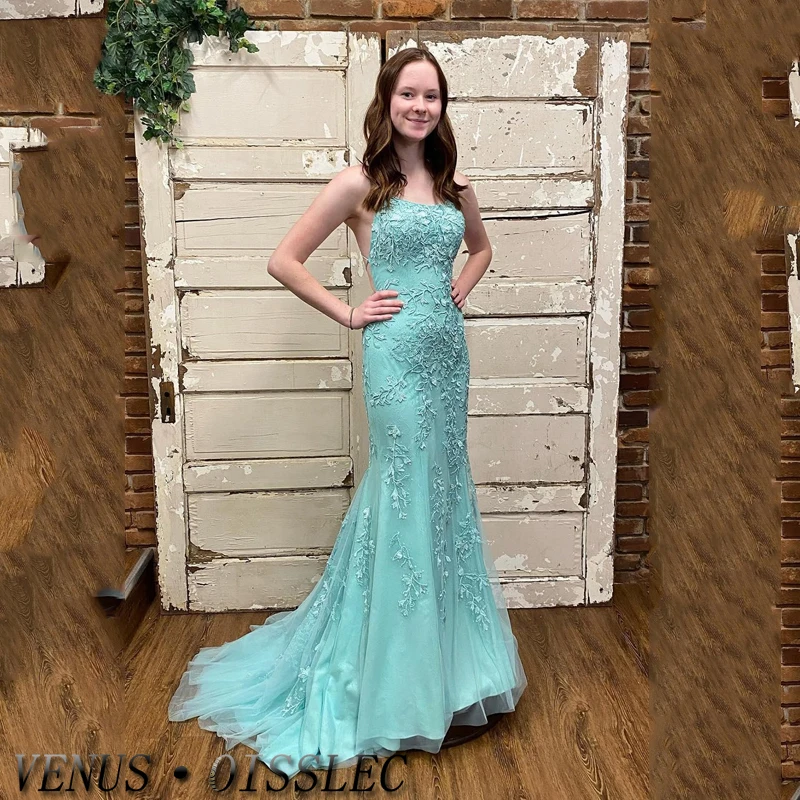 

VENUS Square Collar Evening Dress For Women Mermaid Formal Dress Spaghetti Strap Prom Gown Lace Appliques Party Dress