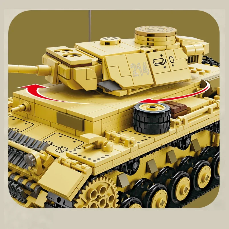 WW2 Military Classic Model German Panzerkampfwagen Ⅲ Tank No. 3 Collection Model Building Blocks Bricks Toys Gifts