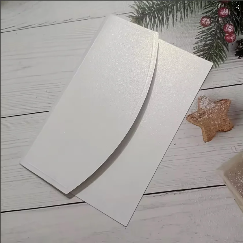 10pc White Pearl Paper Greeting Invitation Card Wrap for wedding Party, No Insert, No Wax Seal, Gold Line 5.2x7.2inch