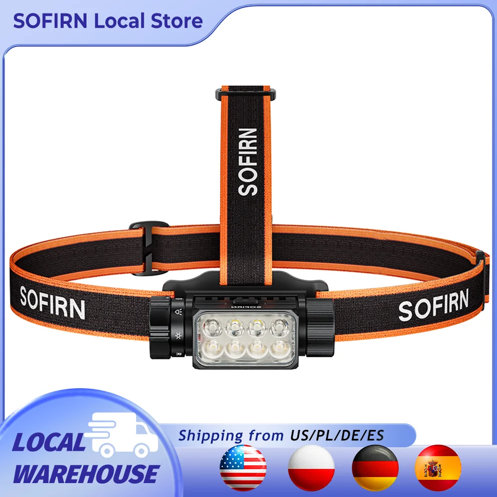 Lampe frontale SOFIRN HS23, LED haute puissance, batterie 21700, 3320LM, 4 modes d'éclairage, lampe torche type-C, portée du faisceau de 192M avec lumière rouge 1