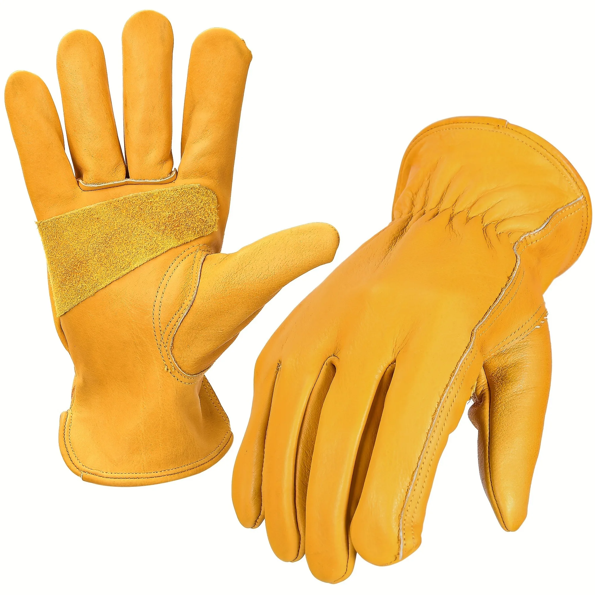 Work Gloves 1 Pair Of Flex Grip Leather Stretchable Wrist Tough Cowhide